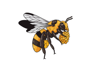 A vibrant illustration of a bee holding berries, symbolizing 'Pollinator City Power'. Bold colors and a clean design create a striking visual. Perfect for branding and marketing.