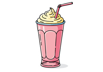 A vibrant illustration of a milkshake with whipped cream, presented on a pink background. ?Shake Drive-Thru Joy? text adds a playful touch. Perfect for food, beverage, or summer themes.