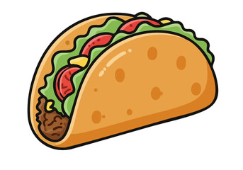 A vibrant, illustrated taco takeaway treat. Bold lines and bright colors create a delicious and appealing graphic. Perfect for food marketing and branding.