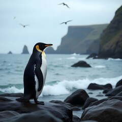Fototapeta premium Adelie Penguin, pygoscelis adeliae, Group Leaping into Ocean, Paulet Island in Antarctica