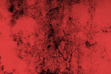 Red background, Rough textured red wall with visible cracks and dark abstract patterns, ideal for...