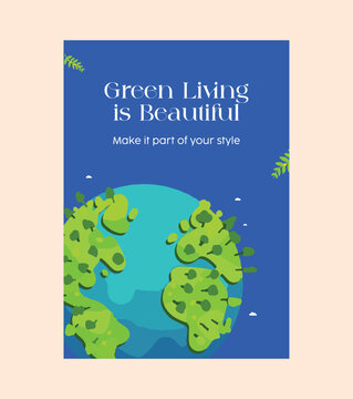 Eco-themed invitation template with Earth illustration and green living message. Ideal for sustainable events, environmental campaigns, or eco-conscious announcements.