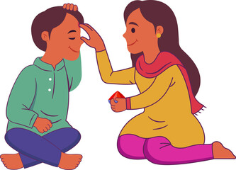 Sister applying tilak on her little brother's forehead on Raksha Bandhan festival