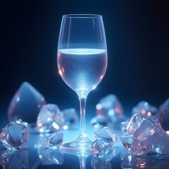 Clear Wine Glass with Sparkling Water and Gemstone Crystals