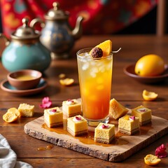 Hawameer Mango Tamarind Mocktail with Honey Bread Cream Bites, Yemeni Food and Drink