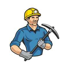 Miner with pickaxe graphic ideal for construction, labor, or industry-themed designs and for conveying the concepts of hard work and perseverance.