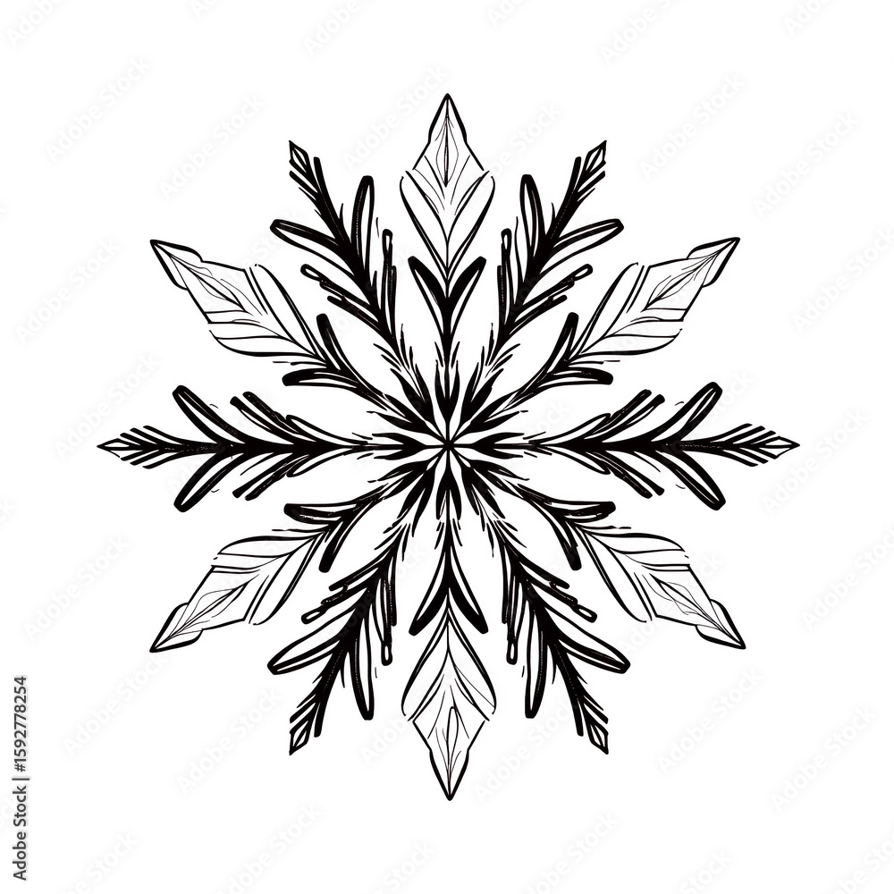 Poster a detailed illustration of a snowflake with intricate patterns on transparent background