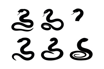 Set of anaconda silhouette, Black silhouette snake icon set, Anaconda silhouette,