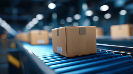Automated Warehouse Conveyor System with Cardboard Parcels
