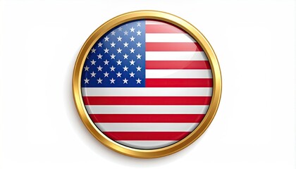 Circular emblem displaying the US flag, framed in gold