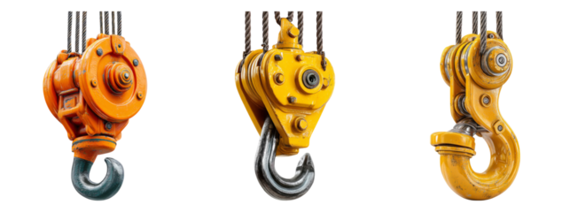 Industrial Crane Hooks and Pulleys with Transparent Background