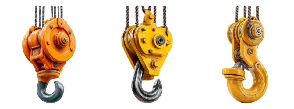 Industrial Crane Hooks and Pulleys with Transparent Background