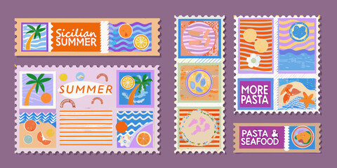 Sicilian summer and pasta seafood themed stamp collection © John Lee
