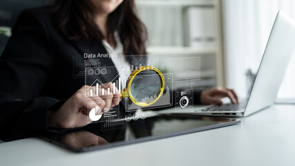 Business data analysis dashboard showing charts, statistics, and performance metrics for...