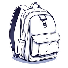 Illustration of a black backpack with straps and pockets on transparent background