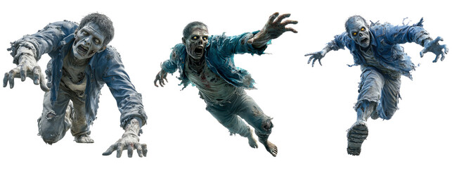 Three Creepy Zombies Reaching Forward with Transparent Background