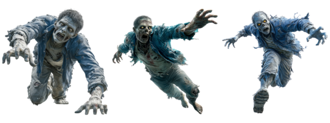 Three Creepy Zombies Reaching Forward with Transparent Background