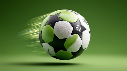 Champions League soccer ball flying at high speed, spinning in mid-air with motion