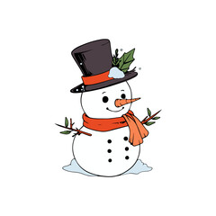 A cheerful snowman graphic with a hat and scarf, perfect for winter holidays or seasonal designs to celebrate Christmas.