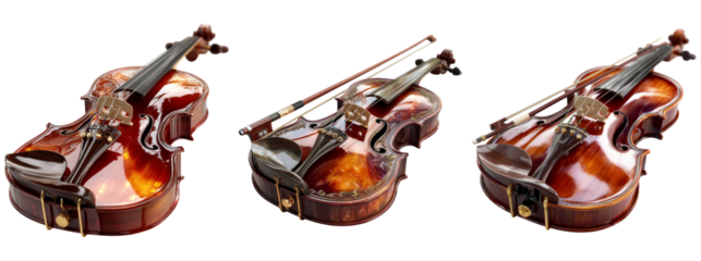 Elegant Wooden Violin with Bow on Transparent Background