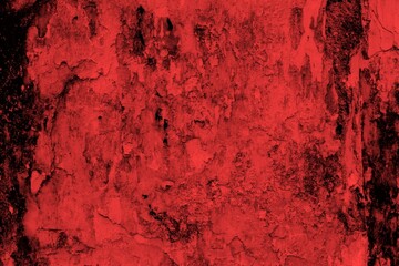 Red background, Rough textured red wall with visible cracks and dark abstract patterns, ideal for...