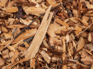 Close-up of Natural Wood Chips and Mulch Background