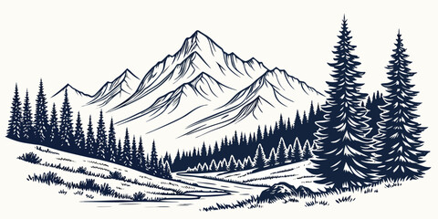Fototapeta premium vector illustration of a mountain landscape