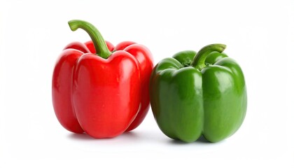 Two vibrant bell peppers, red and green, on a white background (1)