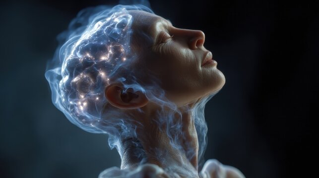 Futuristic neural brain scanning and digital consciousness concept art