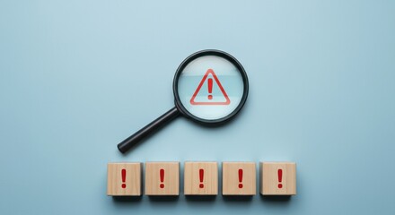 Risk Alert Detection Concept with Magnifying Glass and Exclamation Icons.