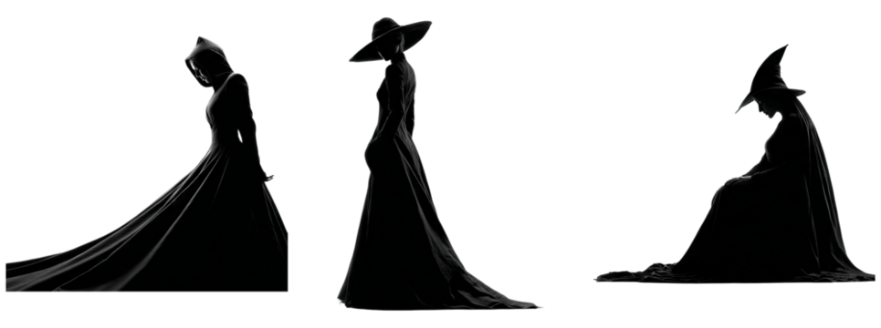 Elegant Silhouettes of Women in Dramatic Hats on a Transparent Background - Powered by Adobe