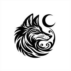 Obraz premium Wolf head with moon