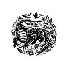 Fototapeta premium Alligator and birds in circle