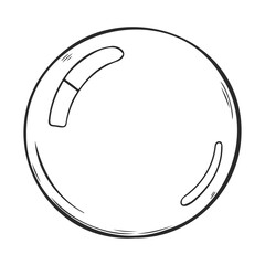 Monochrome outline of a transparent soap bubble with reflective highlights