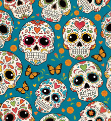 colorful skull cute pattern, Mexican day of the dead	