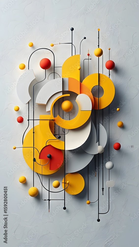 Poster abstract geometric design with circular and spherical elements