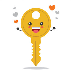 Cute key turning with joy flat vector