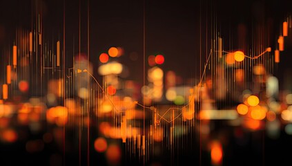 Abstract city lights and financial data overlay