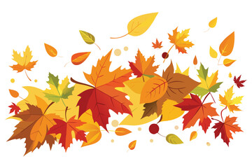 An orange and yellow autumn maple leaf pattern on a white background