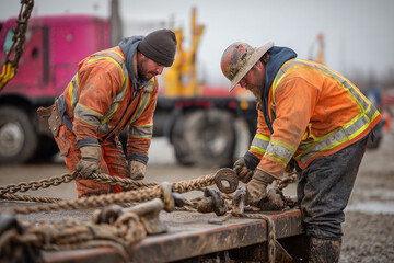 Worker Organizing Shackles at Remote Outdoor Site