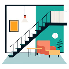 Open floor plan, loft, apartment, interior, design vector on white background.