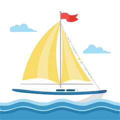 Fototapeta premium Cute sailboat waving flag flat vector