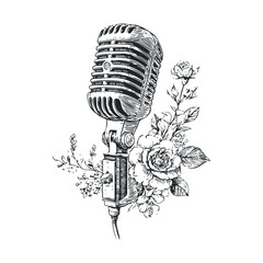 Vintage microphone with floral accents for artistic designs