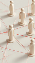 Obraz premium Minimalist figures connected by thin red threads connection network