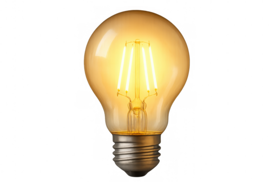 Led light bulb emitting warm light, isolated on transparent background, perfect for energy-saving and sustainable lighting projects - Powered by Adobe