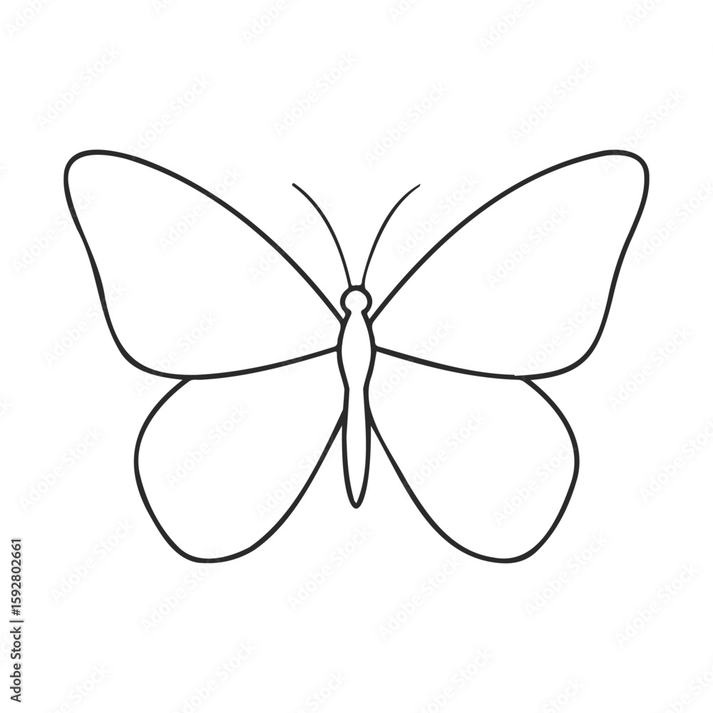 Poster outline of a butterfly with open wings in minimalist style