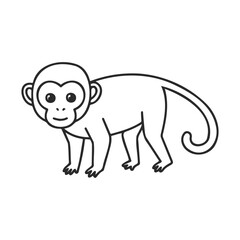 Obraz premium Cute monkey line drawing with curved tail on white background