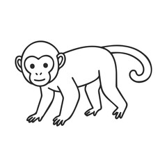 Obraz premium Cute monkey outline drawing with curled tail and big eyes