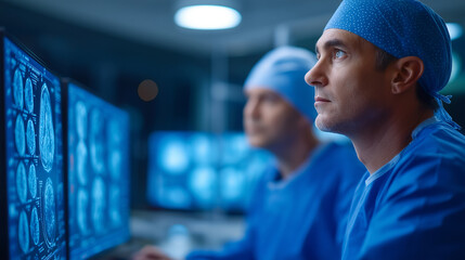 Fototapeta premium Surgeons Studying Medical Imaging in the Operating Theatre