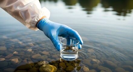 Environmental Scientist Collecting Water Sample for Quality Testing & Research